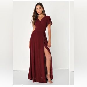 Lulu’s Heart of Marigold Burgundy Wrap Maxi Dress